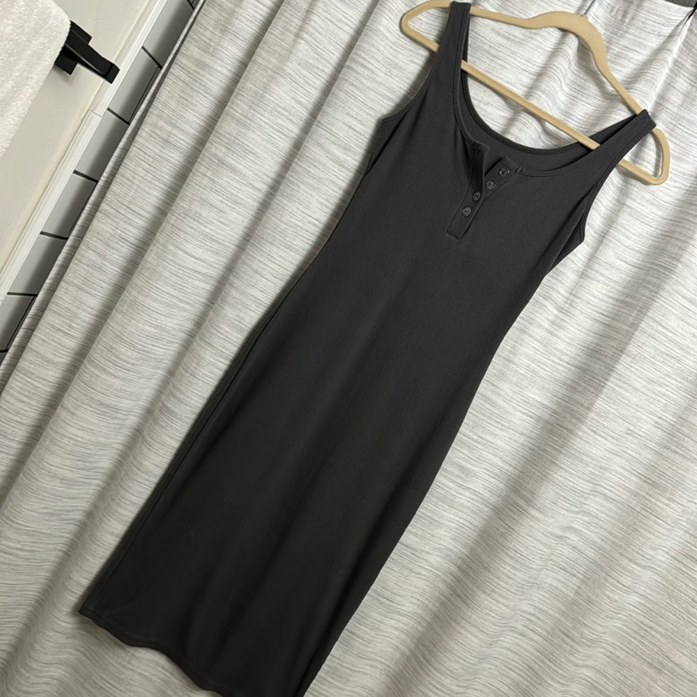 Gray Midi Dress with Buttons